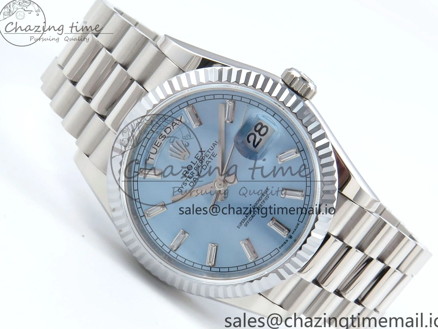 MiroTime 0404 Day Date 36 YG 128236 KF 1:1 Best Edition Ice Blue Crystal Dial on President Bracelet A2836 (Gain Weight) Modern 500